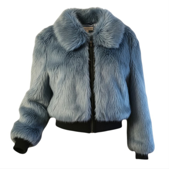 Express Jackets & Blazers - Express x Negin Mirsalehi Blue Faux Fur Bomber Jacket XS EUC Cropped Y2K